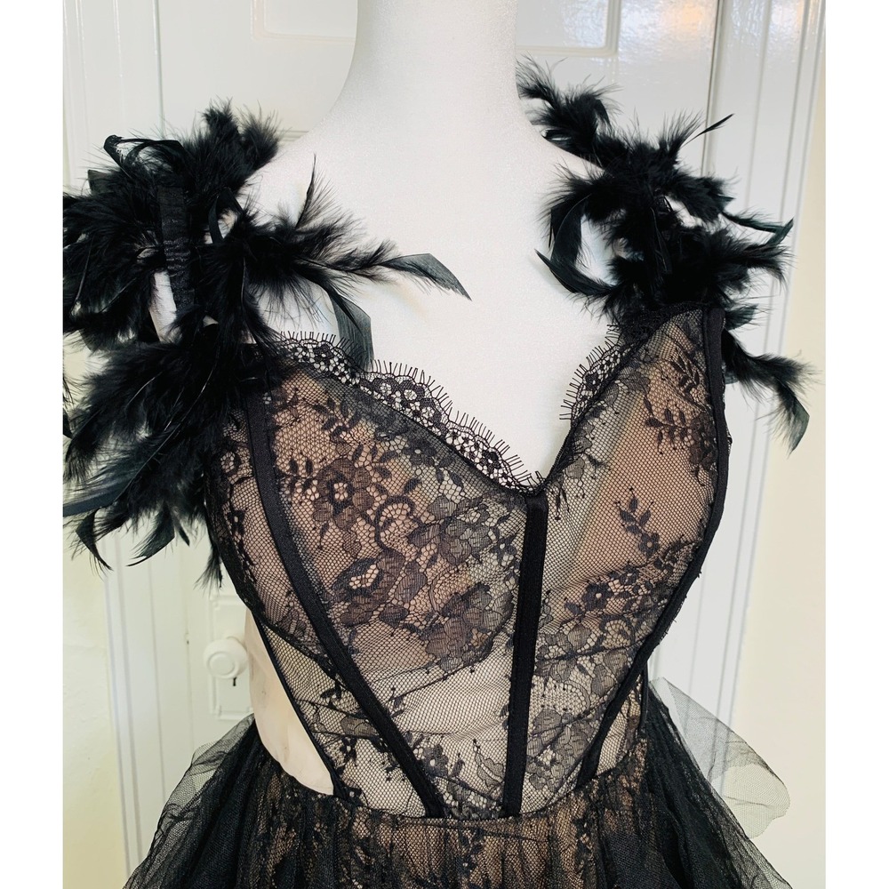 Off-Shoulder Black Lace & Tulle Prom Dress - Picture 3 of 16